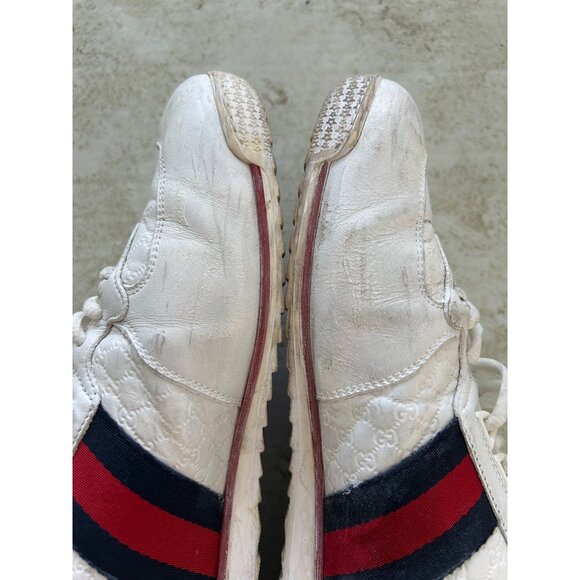 Gucci White Leather Sneakers With Red & Blue Stripes Size 10G - Picture 9 of 13